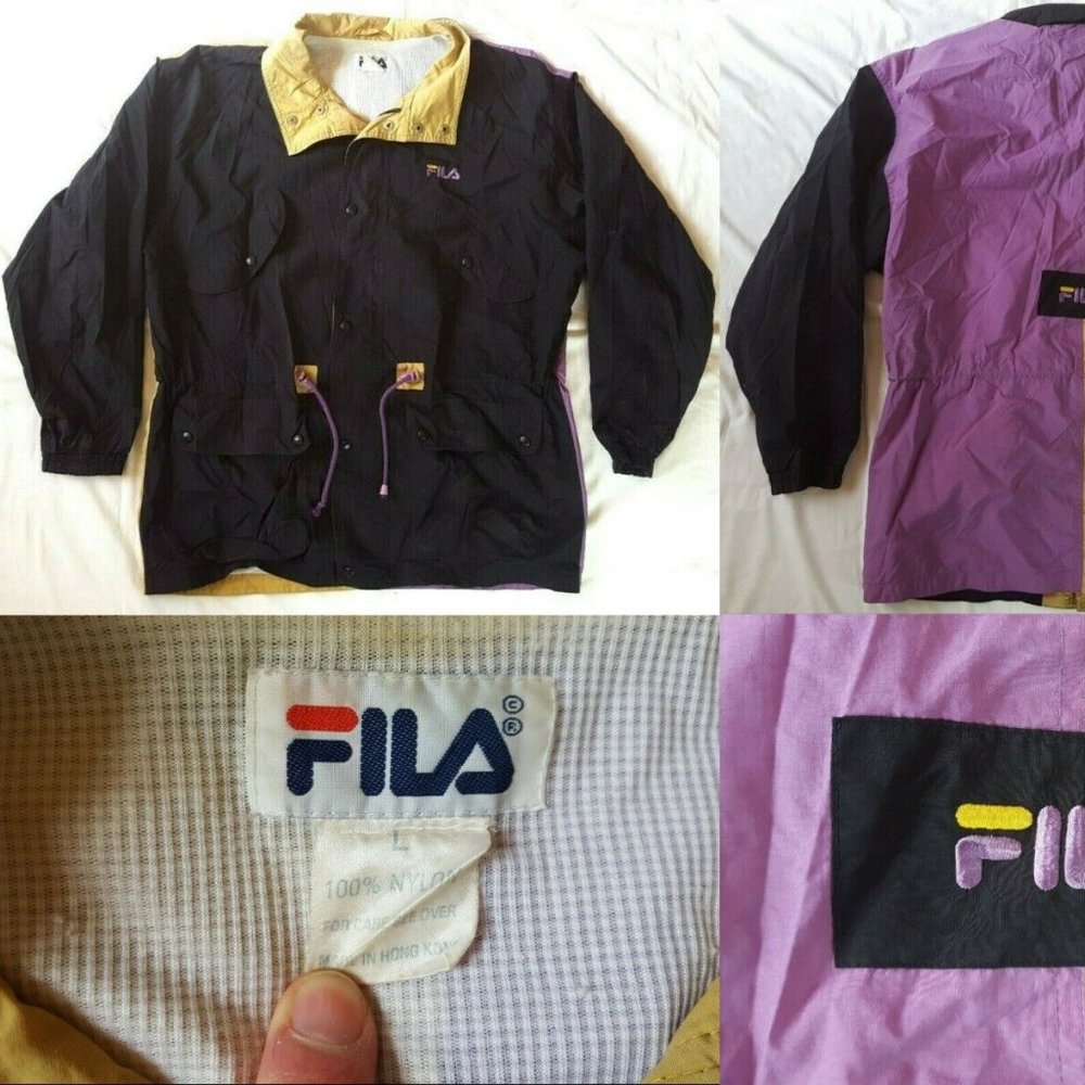 vtg 90s Fila Colorblock Jacket Windbreaker Size Large 100% Nylon Cinch Waist